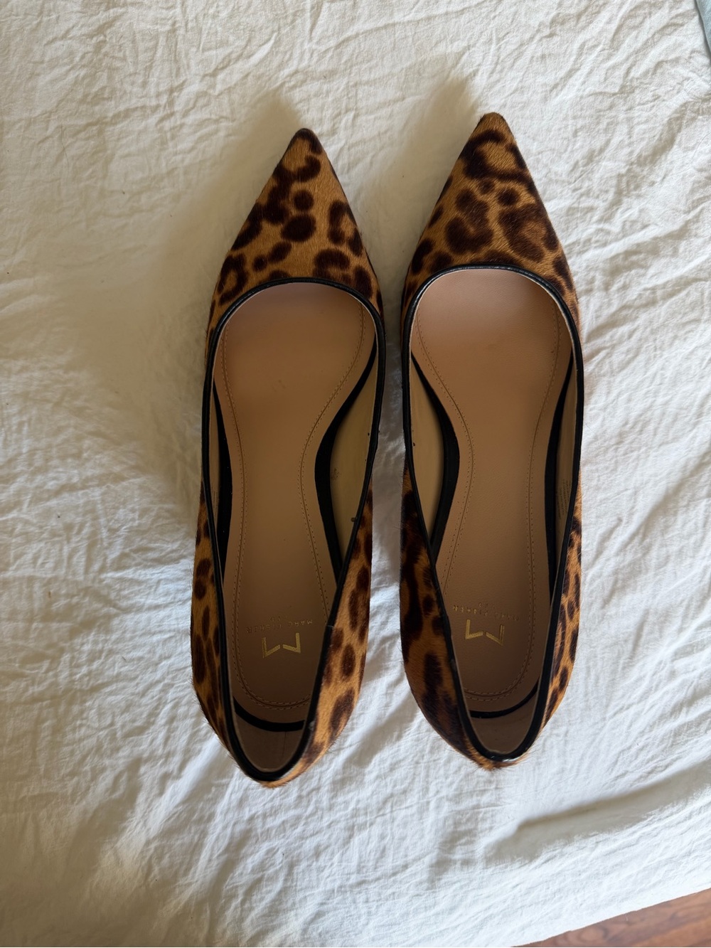 Marc Fisher Leopard-Print Pointed Toe Block Heel- Brown/Black